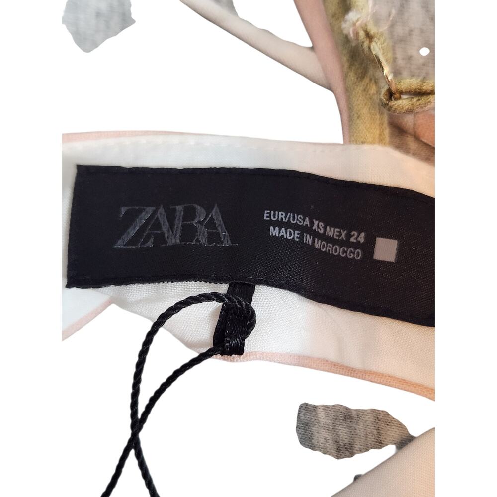 ZARA NWOT‎ floral printed midi linen blend dress XSmall side slit gathered front - Picture 4 of 13
